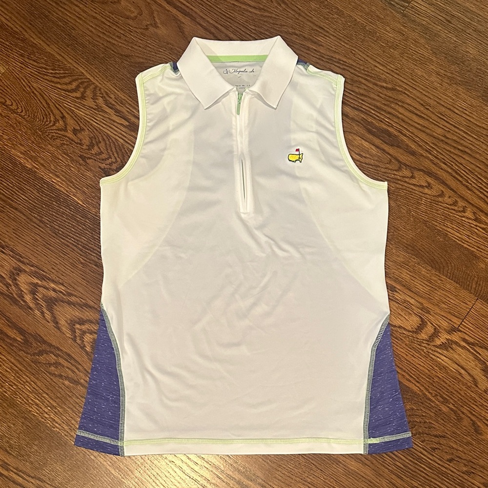The Masters White Sleeveless Golf Polo with Purple Side Panels
